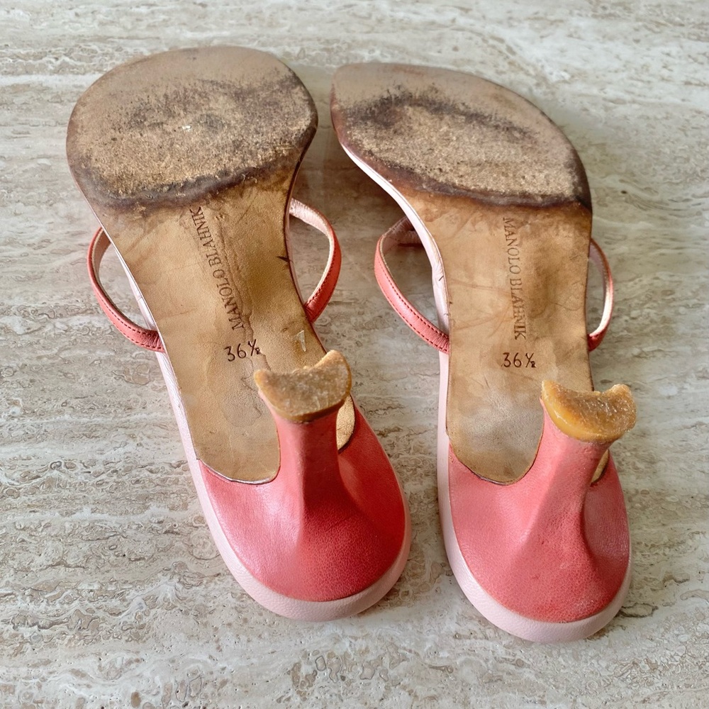 Vintage Manolo Blahnik Thong Sandal Heels - Picture 9 of 10